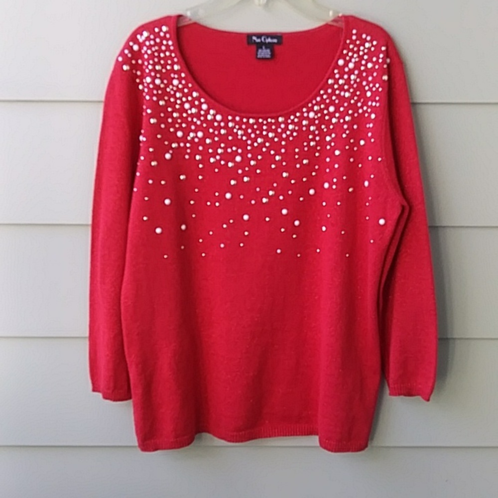 Nue Options Women's Red Scoop Neck Sweater Size L Holiday Spec Occasion